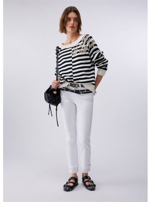 Pantaloni skinny con risvolto e strass LIU JO | UA6006T2594/11111